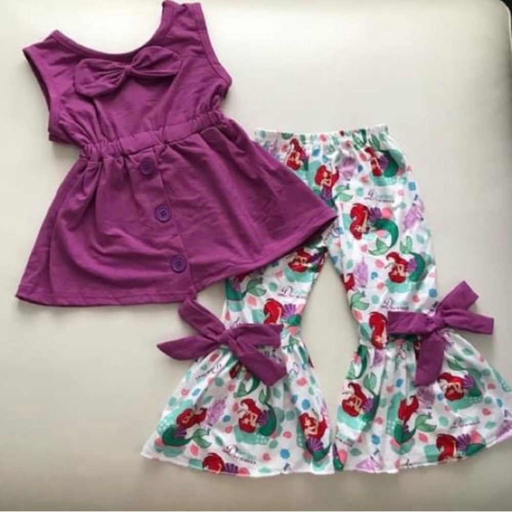 Ariel The mermaid Purple Bow Cute Flare Pants set